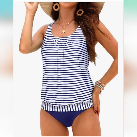 Younique Other - Younique Striped Blue and White Tankini Set